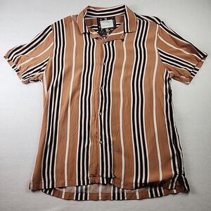 Denim & Flower Rickey Singh Large Shirt Mens Retro Stripe Short Sleeve Button